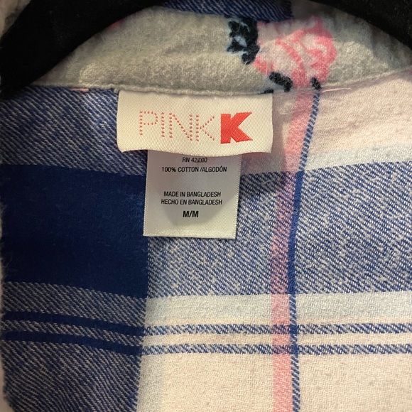 Pink K plaid flannel button up tunic M - Picture 5 of 6